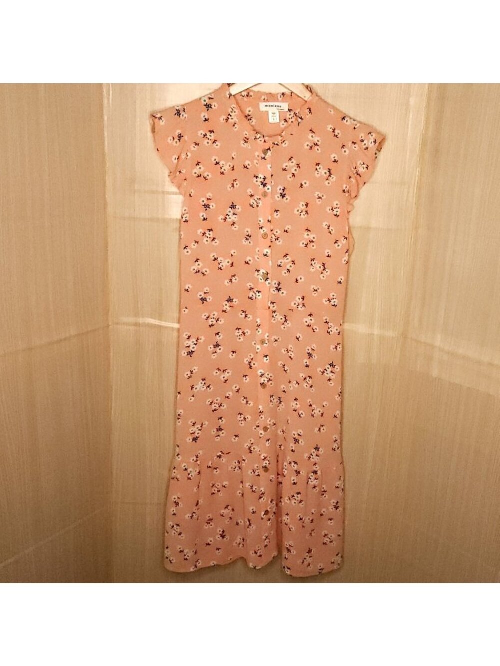 Monteau Girls Orange Floral Short Sleeve Midi Dress Large